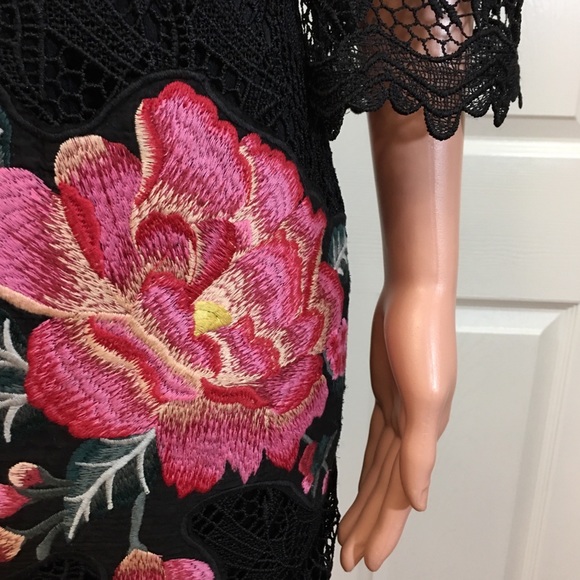NWOT ASL crochet black embroidered floral dress - Picture 4 of 8